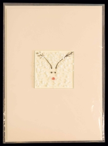 Folding card and envelope,ivory coloured,ca. 12 x 17 cm,with Glasinsel® motif " Elk ",ca. 5 x 5 cm,item number 130002e.Carmen Harusta,Glasinsel ®,Göttingen,Germany.