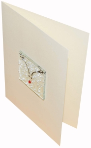 Folding card and envelope,ivory coloured,ca. 12 x 17 cm,with Glasinsel® motif " Elk ",ca. 5 x 5 cm,item number 130002e.Carmen Harusta,Glasinsel ®,Göttingen,Germany.