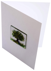Folding card and envelope,white,ca. 12 x 17 cm,with Glasinsel® motif " Spring Tree ",ca. 5 x 5 cm,item number 130004w.Carmen Harusta,Glasinsel ®,Göttingen,Germany.