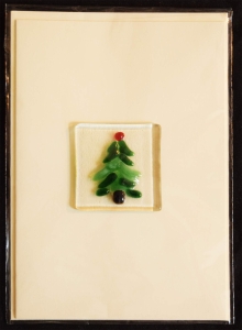 Folding card and envelope,ivory coloured,ca. 12 x 17 cm,with Glasinsel® motif " Christmas Tree ",ca. 5 x 5 cm,item number 130006e.Carmen Harusta,Glasinsel ®,Göttingen,Germany.
