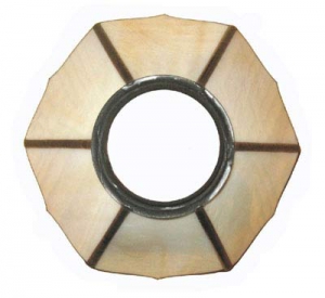 Stained glass lampshade with fitter ring,height ca. 11,5 cm,diameter ca. 14,5 cm,beige,ivory,item number 8002a,top view,manufactured in our own atelier in Goettingen.Made in Germany.