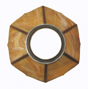 Stained glass lampshade with fitter ring,height ca. 11,5 cm,diameter ca. 14,5 cm,light brown,amber,item number 8002b,top view,manufactured in our own atelier in Goettingen.Made in Germany.
