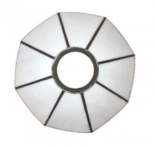 Stained glass lampshade with fitter ring,height ca. 9,5 cm,diameter ca. 21 cm,white,item number 8003e,top view,manufactured in our own atelier in Goettingen.Made in Germany.