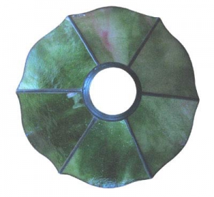 Stained glass lampshade with fitter ring,height ca. 10 cm,diameter ca. 24 cm,light green,green,pink,item number 8004a,top view,manufactured in our own atelier in Goettingen.Made in Germany.