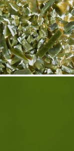 Oceanside Glass,frit,coarse,System 96,COE 96,opalescent,olive green,code 782,ca. 100 g,item number 9679513.