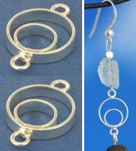 Ohrschmuck-Anhängsel,2 Kreise mit 2 Ösen,Durchmesser ca. 10 mm,Länge ca. 18 mm,925er Sterling Silber,2 Stücke,Artikelnummer 3734E-2.