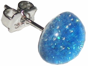 Ohrstecker,925er Sterling Silber,mit handgemachtem Glasstein,Durchmesser ca. 10 mm,blau mit Glitzer,1 Paar,Artikelnummer 22225150,in unserem eigenen Atelier gefertigt.Carmen Harusta,Glasinsel ®,Göttingen,Deutschland.