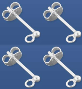 Ear studs with open ring,with bead,Ø ca. 2 mm,Sterling Silver,4 pieces,item number 3685A-4.