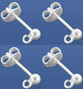 Ear studs with open ring,with bead,Ø ca. 3 mm,Sterling Silver,4 pieces,item number 3685B-4.