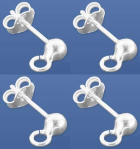 Ohrstecker mit offener Öse,mit Kugel,Ø ca. 4 mm,925er Sterling Silber,4 Stücke,Artikelnummer 3685C-4.