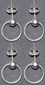 Ear studs with bead and ring,diameter ca. 13 mm,Sterling Silver,4 pieces,item number 3713CX-4.