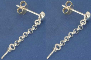 Ohrstecker mit Halbkugel,Ø ca. 4 mm,Kette und Stift,925er Sterling Silber,2 Stücke,Artikelnummer 3715E-2.