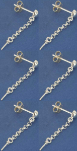 Ear studs with half bead,Ø ca. 4 mm,chain and pin,Sterling Silver,6 pieces,item number 3715E-6.