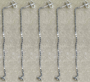 Ear studs with chein,length ca. 50 mm,and half lens,diameter ca. 5 mm,925 Sterling Silver,5 pieces,item number 3728B-5-