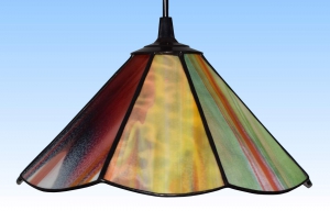 Hanging lamp " Paula ",stained glass,yellow,red,orange,green,white,brown,diameter ca. 26,5 cm,item number 1079,manufactured in our own atelier in Goettingen,Germany,images 2,off.