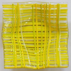 Glass bowl,canary yellow,spring green,white,clear,ca. 13 x 13 cm,height ca. 4 cm,item number 120030,manufactured in our own studio in Goettingen,Germany (image 2).