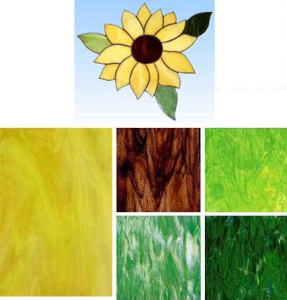 Tiffany-Glaskunst-Set mit Fensterbild-Vorlage " Sonnenblume ",Artikelnummer 2000032.