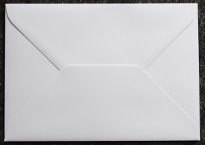 White envelope for folding card with Glasinsel® motif " Fir tree with red Christmas ball ",item number 130001w.