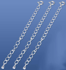 Extension chains with spring washer,length ca. 80 mm,link diameter ca. 4 mm,925 Sterling Silver,3 pieces,item number 3598F-3.