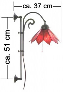 Dimensions wall lamp Flame with wall arm,height ca. 51 cm,reach ca. 37 cm.