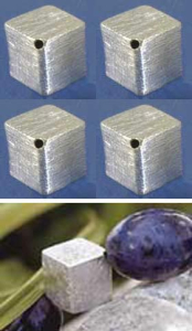 Würfel,diagonal gebohrt,Kantenlänge ca. 6 mm,925er Sterling Silber,gebürstet,4 Stücke,Artikelnummer 3802D-4.