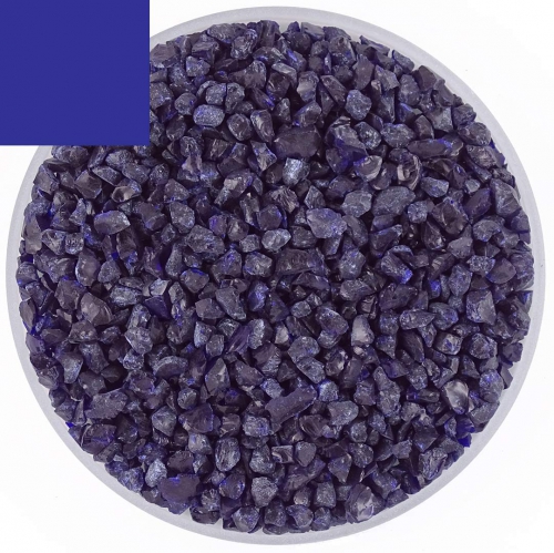 Optul Glass,float frit,granulate 5,coarse,COE 82,transparent,cobalt blue,code 0055,ca. 100 g,item number 3592425.