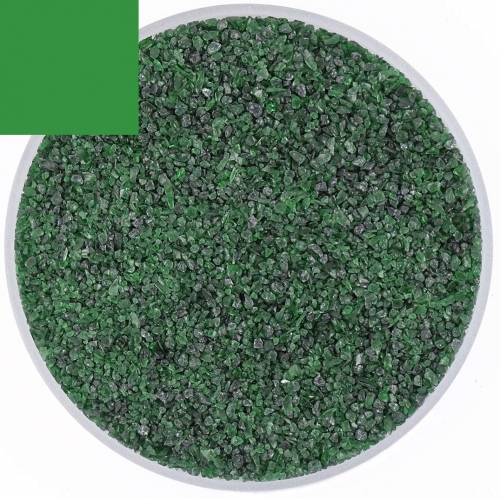 Optul Glass,float frit,granulate 3,medium,COE 82,transparent,chrome green,code 0076,ca. 1 kg,item number 3592513.