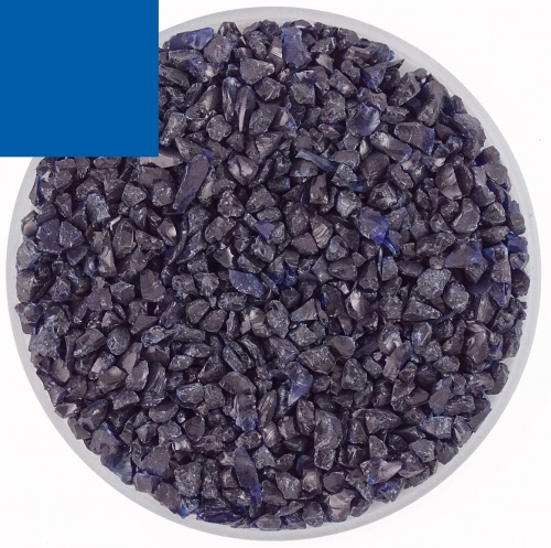 Optul Glass,float frit,granulate 5,coarse,COE 82,transparent,dark aquamarine,code 0098,ca. 1 kg,item number 3592315.