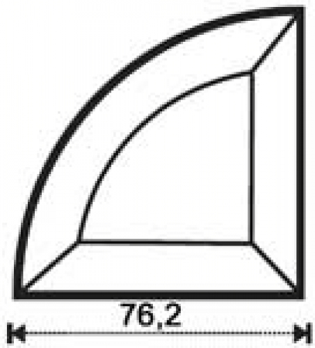 Bevel,quarter-circle,radius ca. 3",ca. 76,2 mm