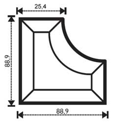 Bevel,corner with internal radius,ca. 1 x 3 1/2 x 3 1/2"