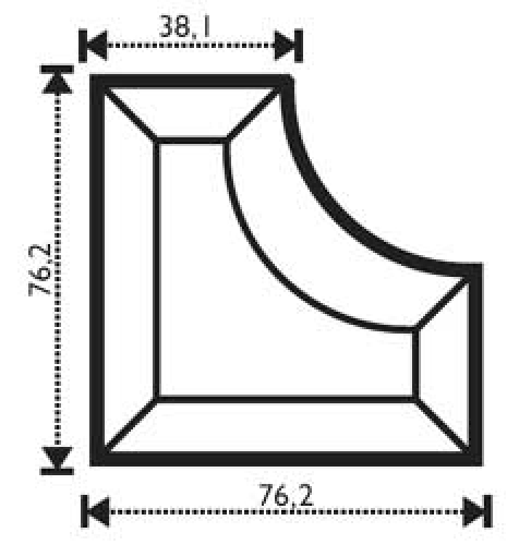 Bevel,corner with internal radius,ca. 1 1/2 x 3 x 3"