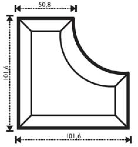 Bevel,corner with internal radius,ca. 2 x 4 x 4"