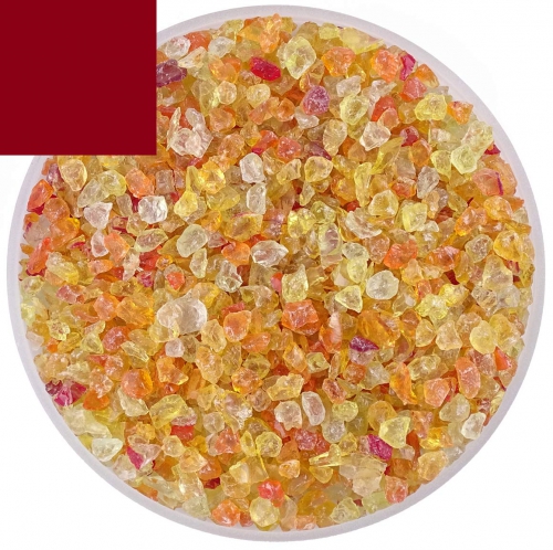 Optul Glass,float frit,granulate 5,coarse,COE 82,transparent,dark red,code 1055,ca. 1 kg,item number 3589815.