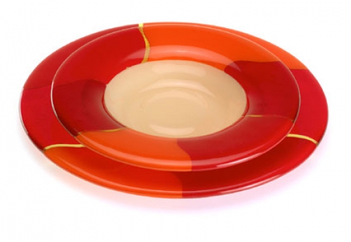 Menu Plates,Glass Cover,four-part,champagne,red,orange