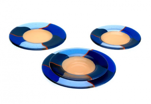 Tischgedeck,Glas-Gedeck,vierteilig,champagnerfarben,blau