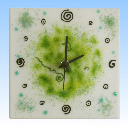 Wall clock " Square White Green ",ca. 16,5 x 16,5 cm