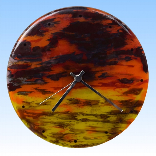 Wall clock,round,red,orange,amber,dark gray-blue,Ø ca. 25 cm