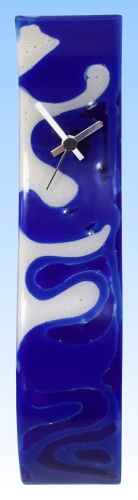 Wanduhr " Blaue Graue Welle ",blau,dunkelblau,hellgrau,ca. 39 x 8 cm