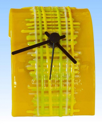 Table clock,sunflower yellow,yellow,green,white,clear,ca. 7 x 8 x 13 cm