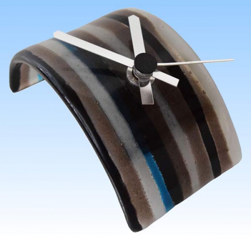 Table clock,brown,gray,black,blue,opalescent,ca. 5,5 x 6,5 x 12 cm