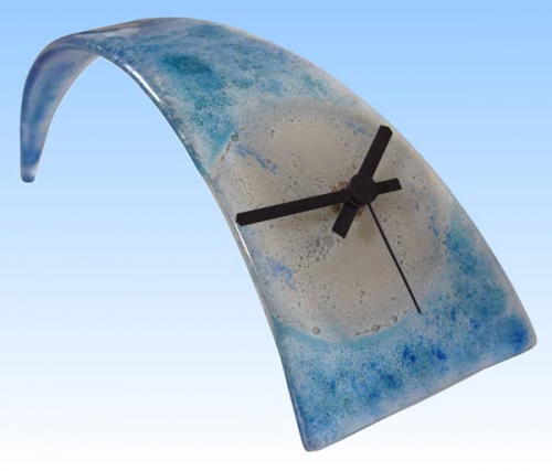 Table clock,blue,gray white,semi transparent,clear,ca. 10 x 10 x 26 cm