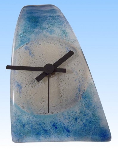 Table clock,blue,gray white,semi transparent,clear,ca. 10 x 10 x 26 cm