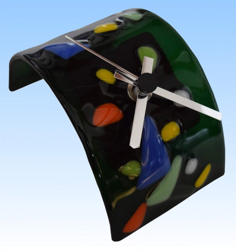 Table clock,dark green,green, blue,white, yellow,orange, ca. 7 x 7,5 x 12,5 cm