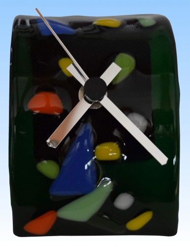 Table clock,dark green,green, blue,white, yellow,orange, ca. 7 x 7,5 x 12,5 cm