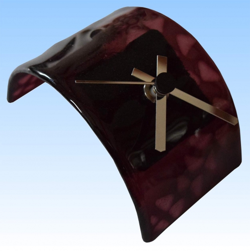 Table clock,dark lilac,triangular leaf applications,ca. 7 x 7,5 x 12,5 cm