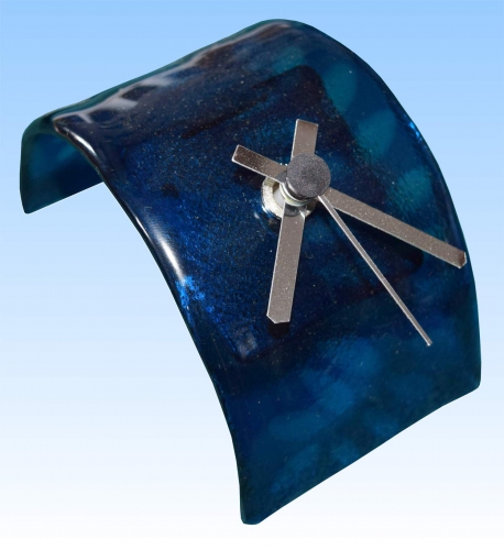 Table clock,blue,blue-turquoise,oval leaf applications,ca. 7 x 7,5 x 12,5 cm