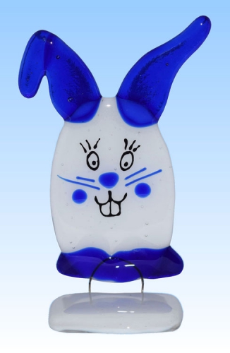 Standing blue easter bunny,table decoration,ca. 15,5 x 9,5 cm