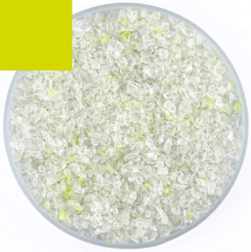 Optul Glass,float frit,granulate 4,medium coarse,COE 82,opaque,yellow,code 2035,ca. 1 kg,item number 3590414.