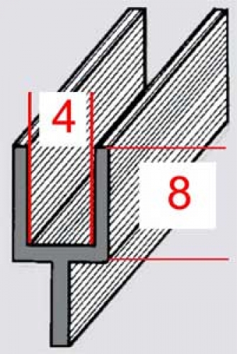 Randblei,U-Profil,flach,mit Steg,8 x 4 mm,Länge 2 m,gerollt