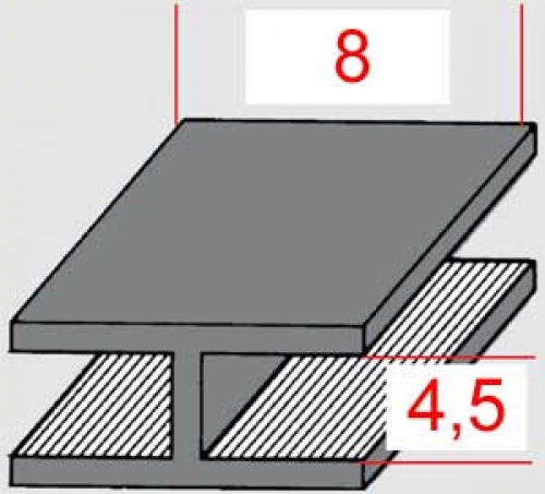 Lead came,H-profile,flat,8 x 4,5 mm,length 2 m,rolled
